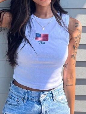 Macy's White USA Flag Crop Tank